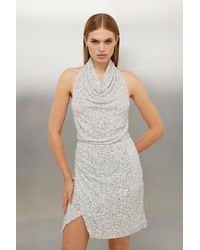 Karen Millen - Jersey Sequin Cowl Neck Mini Dress - Lyst