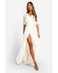 Boohoo - Chiffon Angel Sleeve Maxi Bridesmaid Dress - Lyst