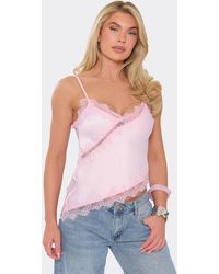 EGO - Strappy V-Neck Asymmetric Hem Satin Cami Top - Lyst