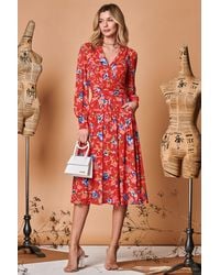 Jolie Moi - Floral Long Sleeve Mesh Midi Dress - Lyst
