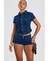EGO - Fitted Short Sleeve Button Denim Top - Lyst