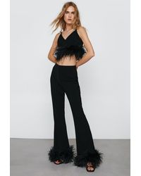 Nasty Gal - Feather Trim Kick Flare Trousers - Lyst