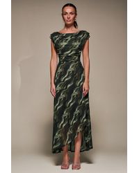 Jolie Moi - Asymmetric Draped Mesh Maxi Dress - Lyst