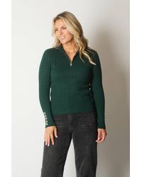 Solo - Cable Knit Quarter-Zip Sweater With Button Cuff Detail - Lyst