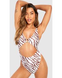 Boohoo - Tiger O-ring Cut Out Bathing Suit - Lyst