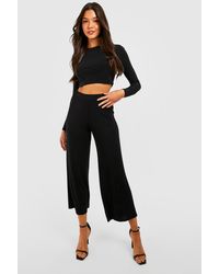 Boohoo - Basic Solid Black High Waisted Jersey Culottes - Lyst