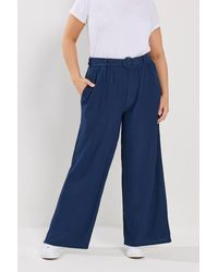 Yours - Belted Textured Wide Leg Trousers - Lyst