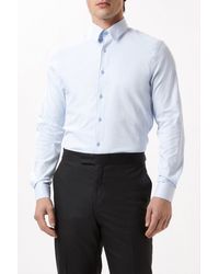 Burton - Blue Slim Fit Long Sleeve Point Collar Twill Shirt - Lyst