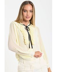 Liquorish - Tie Neck Pleated Sleeve Frill Blouse - Lyst