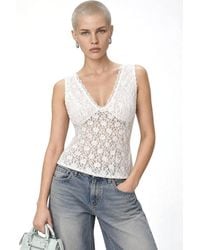 MixRay - Sleeveless Lace Cut-Out V-Neck Blouse - Lyst