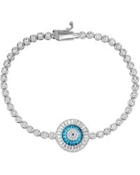 Spero London - Round Bezel Evil Eye Sterling Tennis Bracelet - Lyst