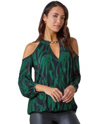 Roman - Abstract Print Cold Shoulder Stretch Top - Lyst