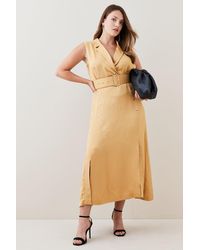 Karen Millen - Plus Size Utility Viscose Twill Button Midi Dress - Lyst