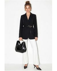 Bianco Lucci - Long Crepe Blazer With Shawl Collar - Lyst
