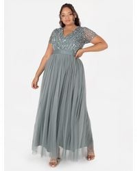 Maya Deluxe - Belted Stripe Embellished Maxi Dress - Lyst