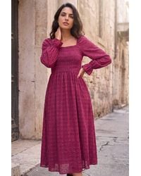 D.u.s.k - Dobby Print Shirred Midi Dress - Lyst