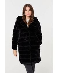Izabel London - Faux Fur Thigh Length Hooded Jacket - Lyst