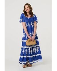 Izabel London - Ikat Print Short Angel Sleeve Maxi Dress - Lyst