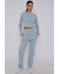 Stylewise - Ribbed Button Detail Crop Top & Wide Leg Trouser Co-Ord - Lyst