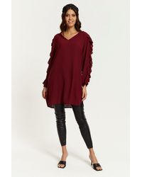Hoxton Gal - Relaxed Fit V Neck Detailed Tunic Top With Ruffles - Lyst