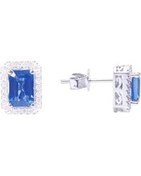 Raina Jewels - 18Ct Emerald Cut Sapphire Round Diamond Stud Earrings .60Ct - Lyst