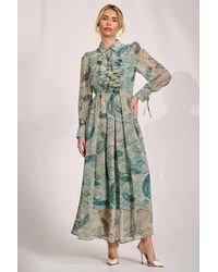 Jolie Moi - Long Sleeve Ruffle Chiffon Shirt Maxi Dress - Lyst