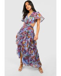 Boohoo - Petite Floral Dobby Mesh Cut Out Maxi Dress - Lyst