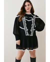 Karen Millen - Plus Size Ladder Trim Lace Woven Mini Dress - Lyst