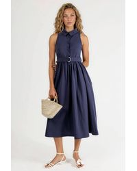 Busem - Belted Shirt Collar Midi Dress - Lyst