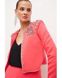 Karen Millen - Crystal Embellished Cady Woven Jacket - Lyst