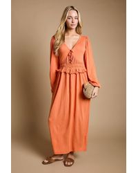 Dorothy Perkins - V Neck Shirred Waist Puff Sleeve Jersey Midi Dress - Lyst