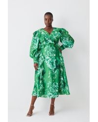Karen Millen - Plus Size Graphic Lace Trim Floral Woven Plunge Maxi Dress - Lyst