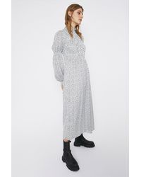 Warehouse - Spot Print Smocked Midi Dress - Lyst