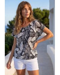 Roman - Leaf Print Lace Bubble Hem Top - Lyst