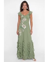 Maya Deluxe - Floral Embellished Waterfall Ruffle Maxi Dress - Lyst