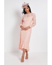 Wallis - Petite Lace High Neck Ruffle Midi Dress - Lyst
