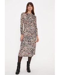 Oasis - Animal Print Ruched Waist Midi Shirt Dress - Lyst