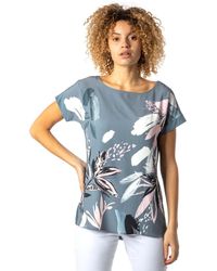 Roman - Abstract Leaf Print Stretch T-shirt - Lyst