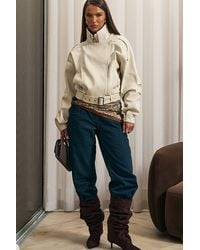 EGO - Biker Style Long Sleeve Belted High Neck Jacket - Lyst