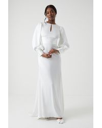 Coast - Long Sleeve Keyhole Satin Wedding Dress With Train - Lyst
