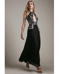 Karen Millen - Premium Beaded & Embellished Drama Maxi Dress - Lyst