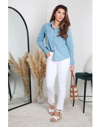 Double Second - Front Tie Denim Chambray Shirt - Lyst