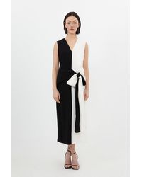 Karen Millen - Petite Fluid Tailored Colourblock Belted Column Midaxi Dress - Lyst