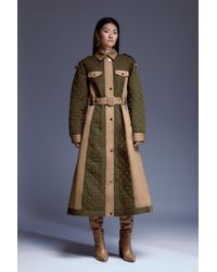 Karen Millen - Quilted Trench Mix Belted Full Skirt Trench Coat - Lyst