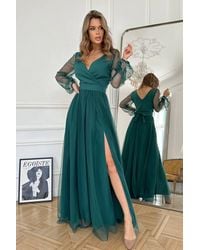 Love Lace - Viscose Long Sleeve Maxi Dress With Zip - Lyst