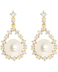 Jon Richard - Gold Plated Cubic Zirconia Pear Drop And Pearl Centre Drop Earrings - Lyst