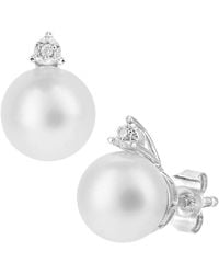 Jewelco London - 9Ct Diamond Pearl 7.5Mm Full Moon Crown Stud Earrings - Lyst