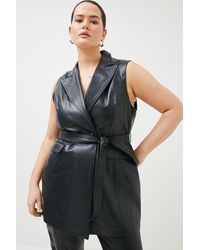 Karen Millen - Plus Size Leather Sleeveless Belted Jacket - Lyst