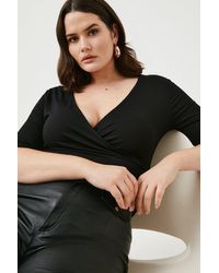 Karen Millen - Plus Size Viscose Blend Jersey Wrap Short Sleeve Top - Lyst