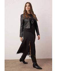 WOVCOR - High Waist Midi Skirt W/ Lace Trim Detail & A-Line Shape - Lyst